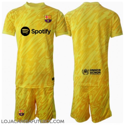 Camisa de Futebol Barcelona Goleiro Equipamento Principal Infantil 2024-25 Manga Curta (+ Calças curtas)